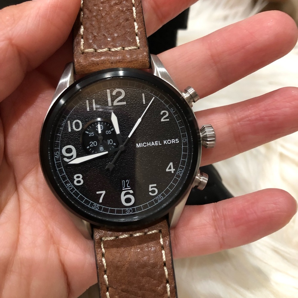 New Michael Kors Hangars Brown Genuine Leather men’s watch